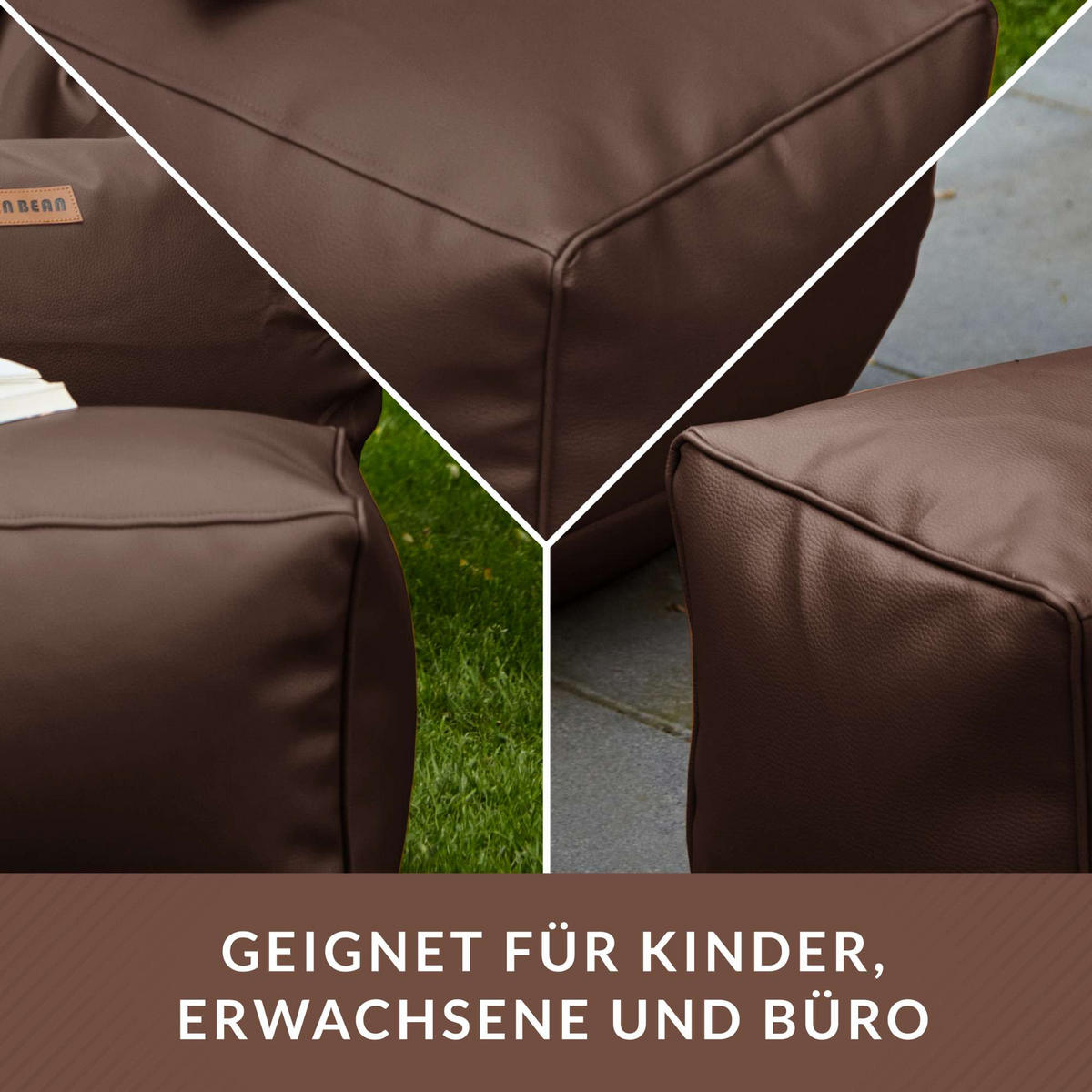 SITZSACK-HOCKER 70x33x28cm - KUNSTLEDER - Dunkelbraun, Textil (33/28/28cm) - Green Bean