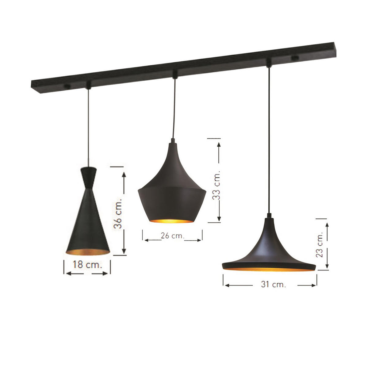 PENDELLEUCHTE Vintage 115/120 cm - Goldfarben/Schwarz, Metall (120/115/170cm) - Bamyum