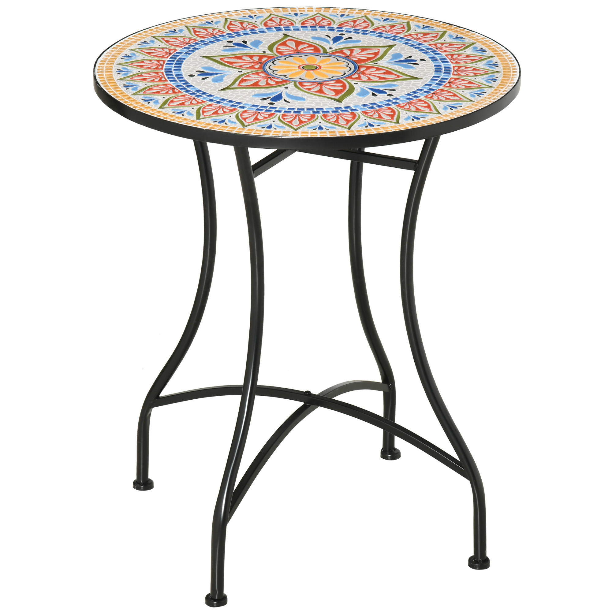 GARTENTISCH, Rot+Blau+Weiß, Keramik - Blau/Rot, Keramik/Metall (60/60/71cm) - Outsunny