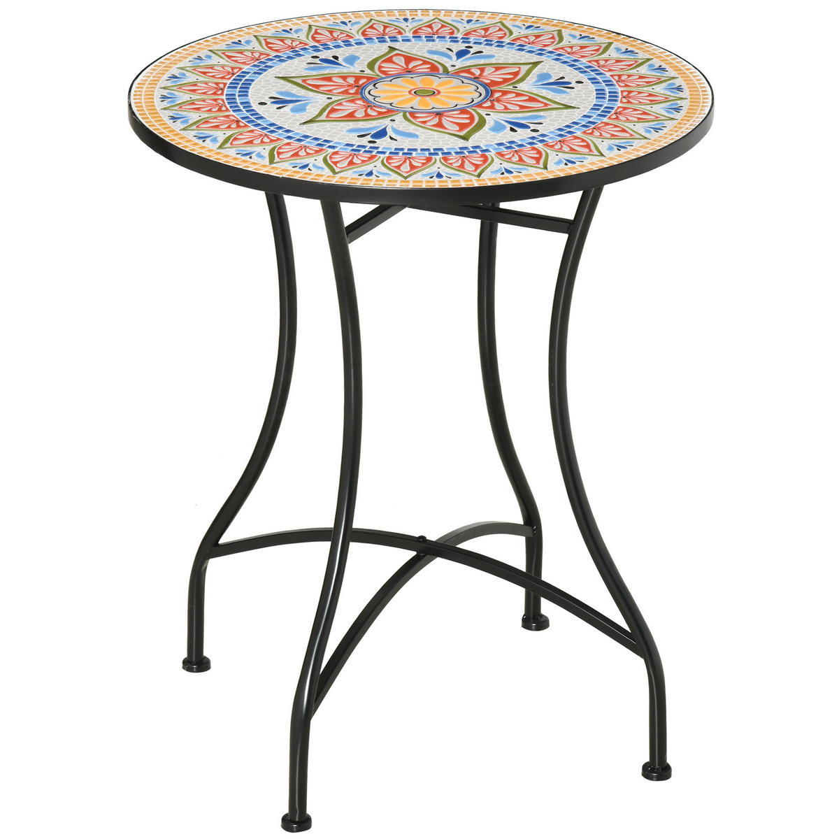 GARTENTISCH, Rot+Blau+Weiß, Keramik - Blau/Rot, Keramik/Metall (60/60/71cm) - Outsunny