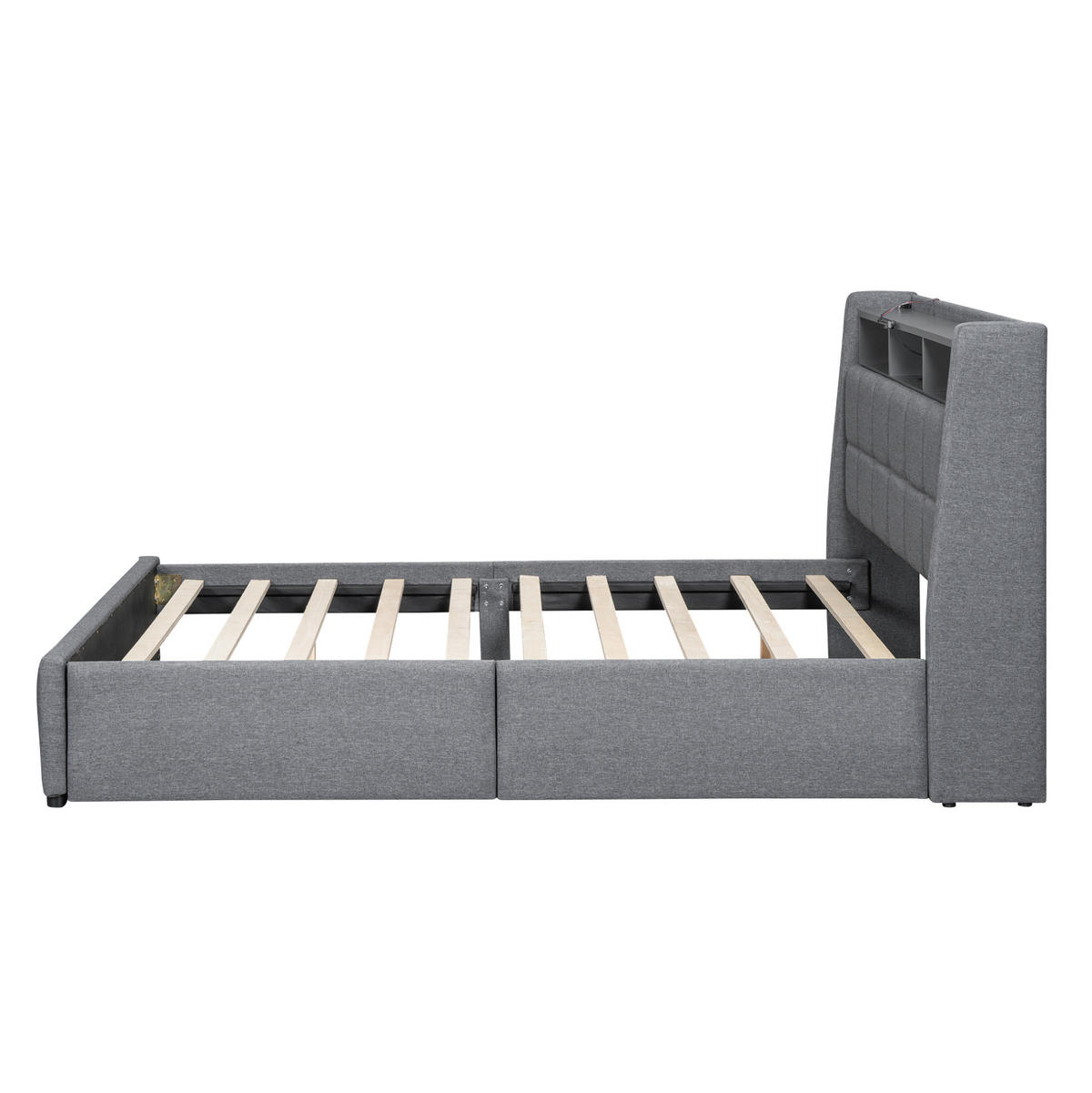 POLSTERBETT 140/200 cm Grau aus Leinen mit Schubladen - Grau, Textil (140/200cm) - OKMYHOME