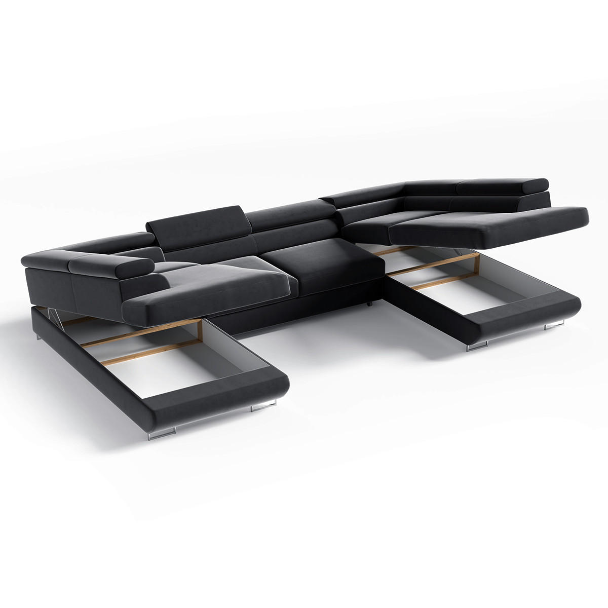 PANORAMASOFA Lyam 5 Sitzplätze Anthrazitgrau - Grau, Holzwerkstoff (335/72/201cm) - Petits-meubles