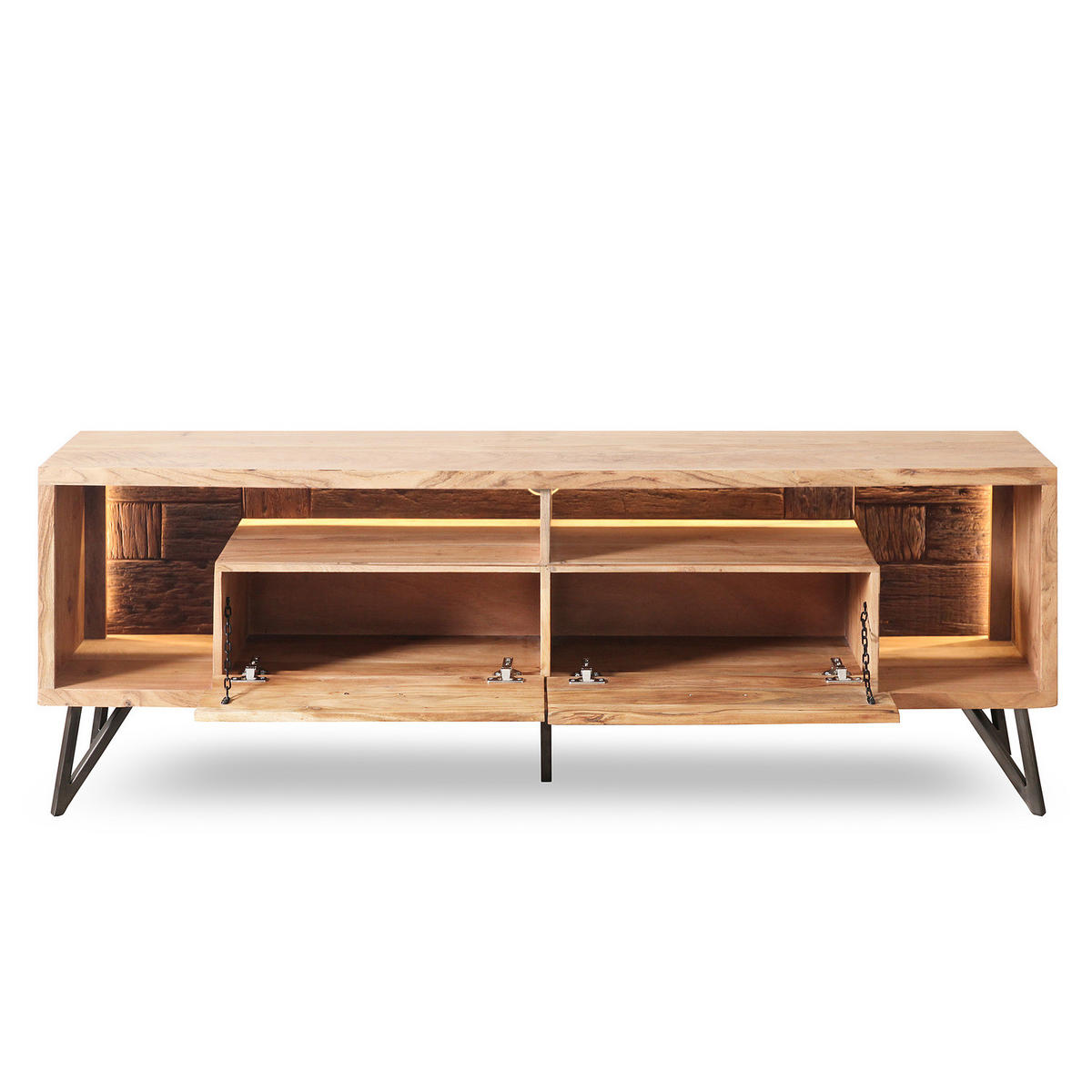 MASSIVES TV-LOWBOARD - Inkl. Beleuchtung - Akazie - Akaziefarben, Holz/Metall (175/60/40cm) - home24