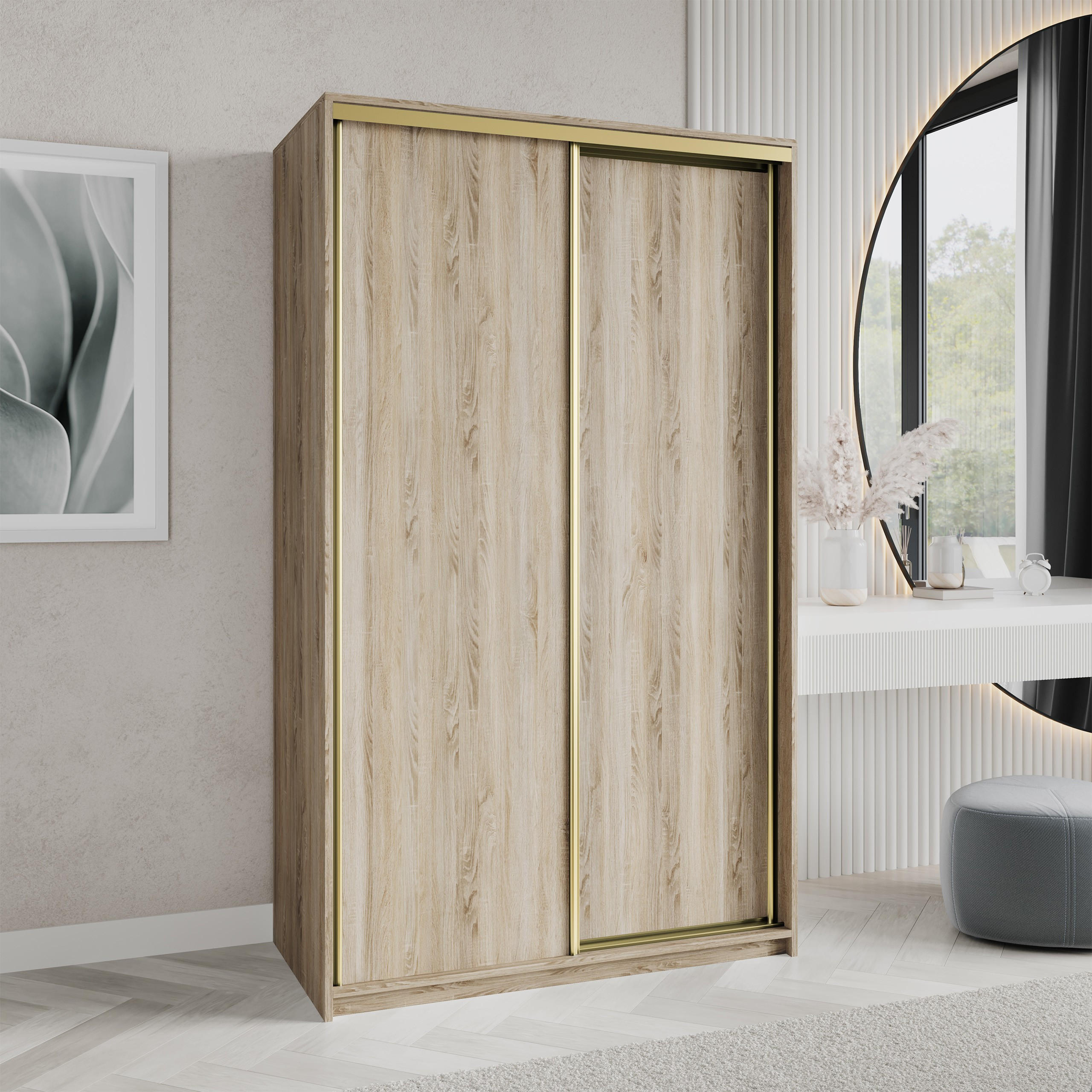 SCHWEBETÜRENSCHRANK NISSE 120/205/60 cm 2-türig Sonoma Eiche - Sonoma Eiche, Holzwerkstoff (120/205/60cm) - MASSENO