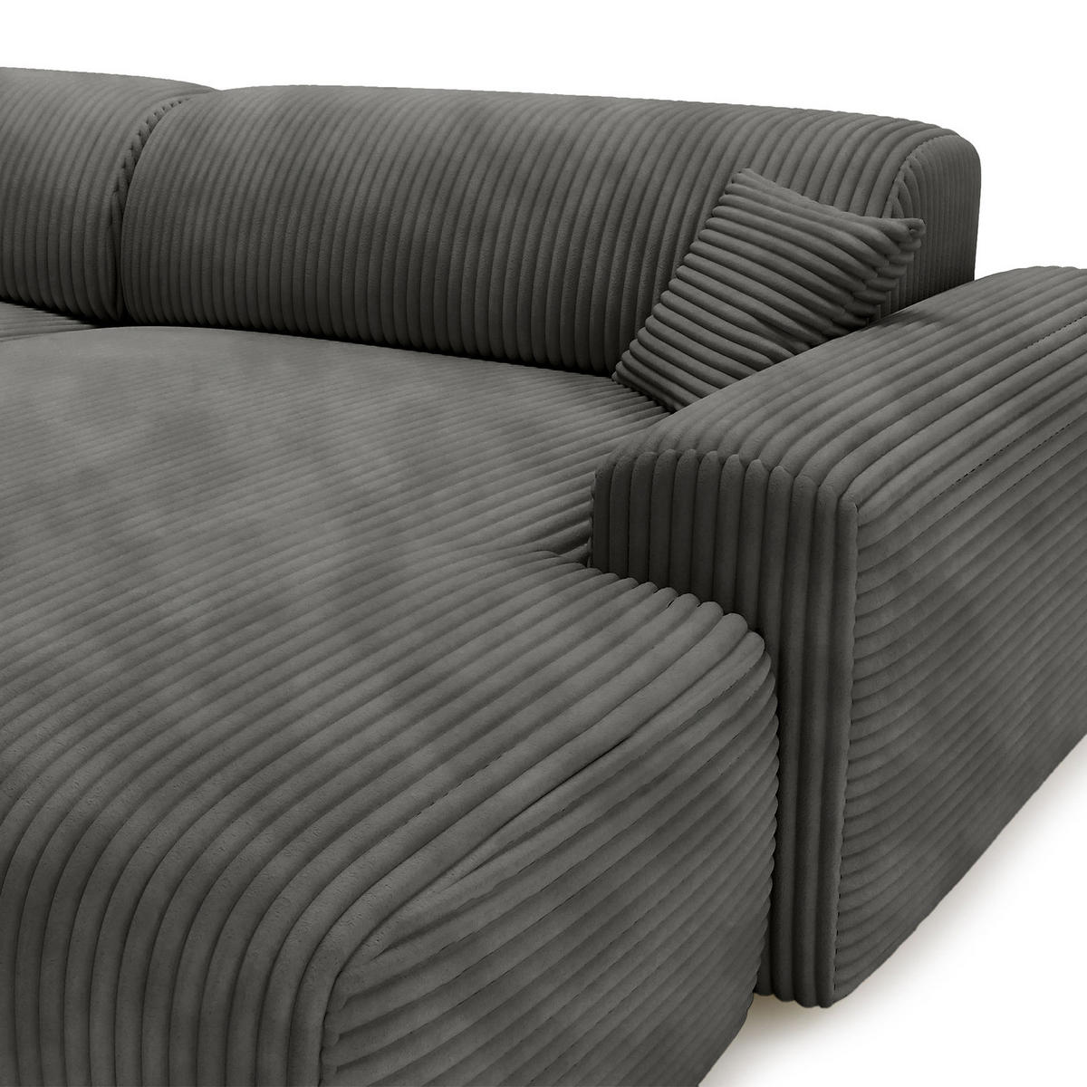 ECKSOFA mit Longchair - Cord - Schwarz/Grau, Kunststoff/Textil (284/178cm) - home24