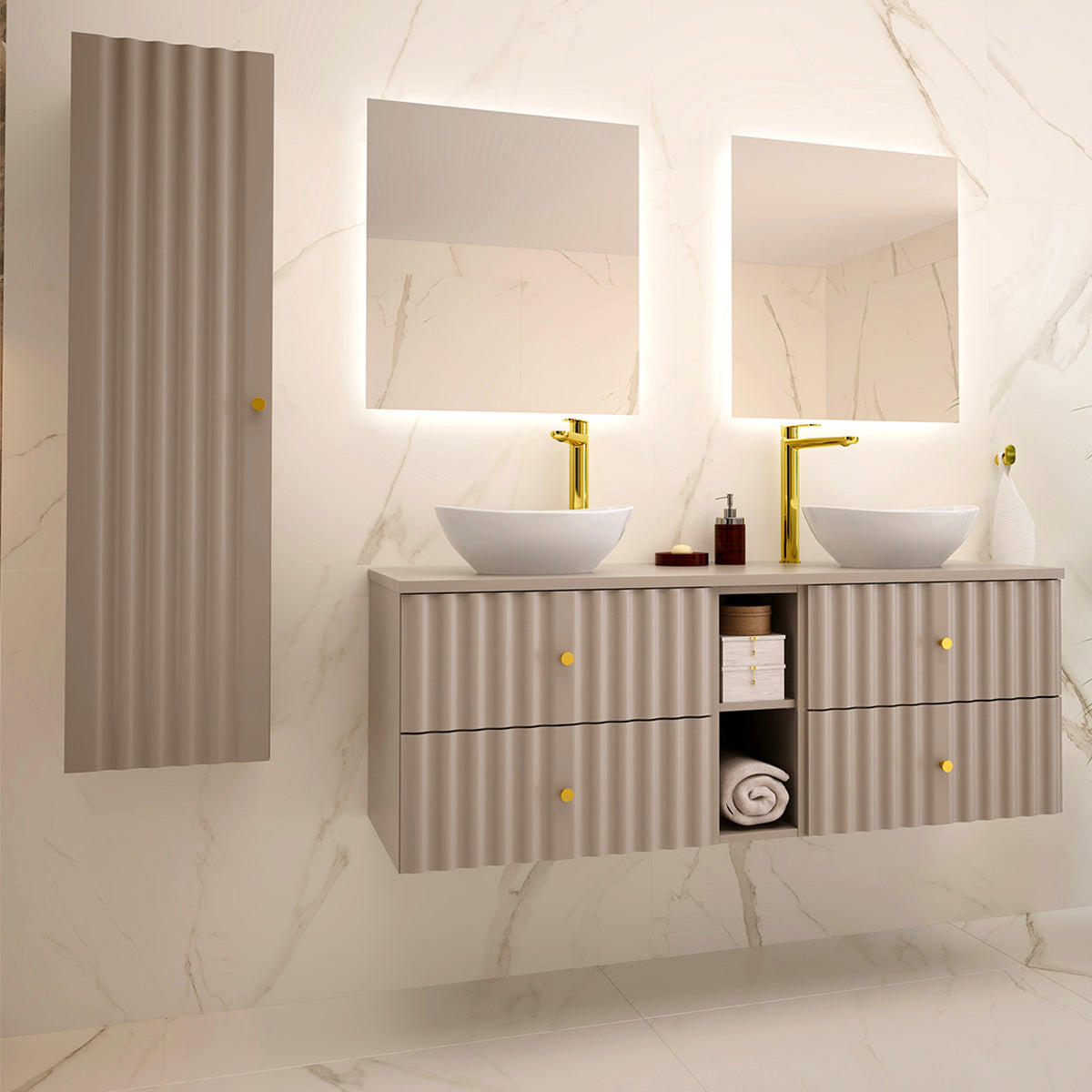 BADMÖBEL 140.6cm Izae 2er-Set Kaschmir - Beige, Holzwerkstoff (140.6/52.2/46.5cm) - Petits-meubles