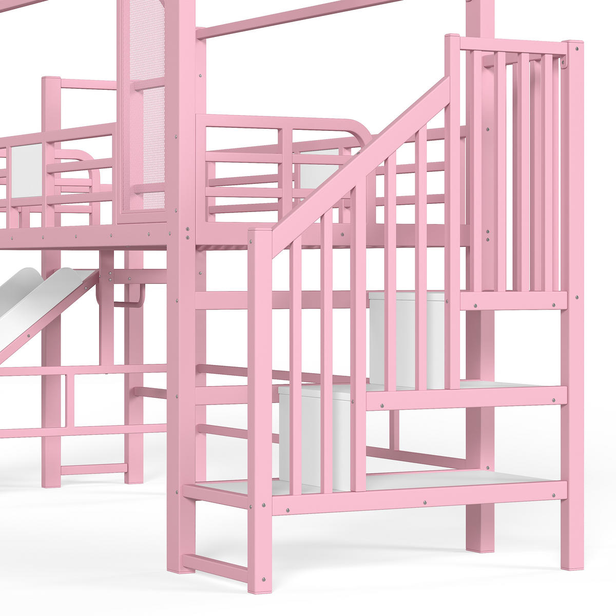 HOCHBETT 90/200 cm Hausform mit Rutsche und LED, DE-41963, in Rosa - Pink, Metall (90/200cm) - ComfortXL