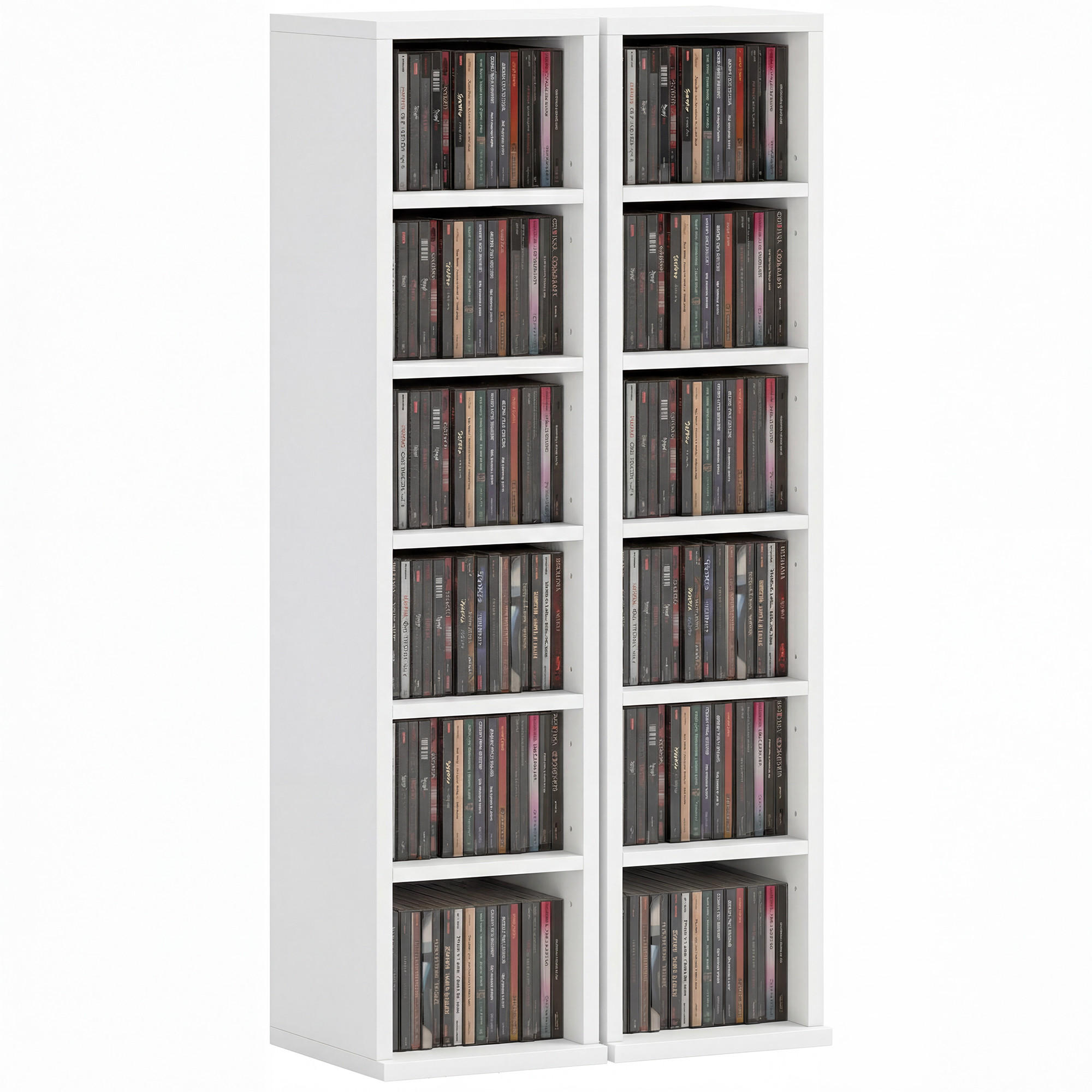 CD-REGAL 2er-Set DE-14522 12 Fächer für 204 CDs Weiß - Weiß, Holzwerkstoff (22.5/88.5/21cm) - ComfortXL
