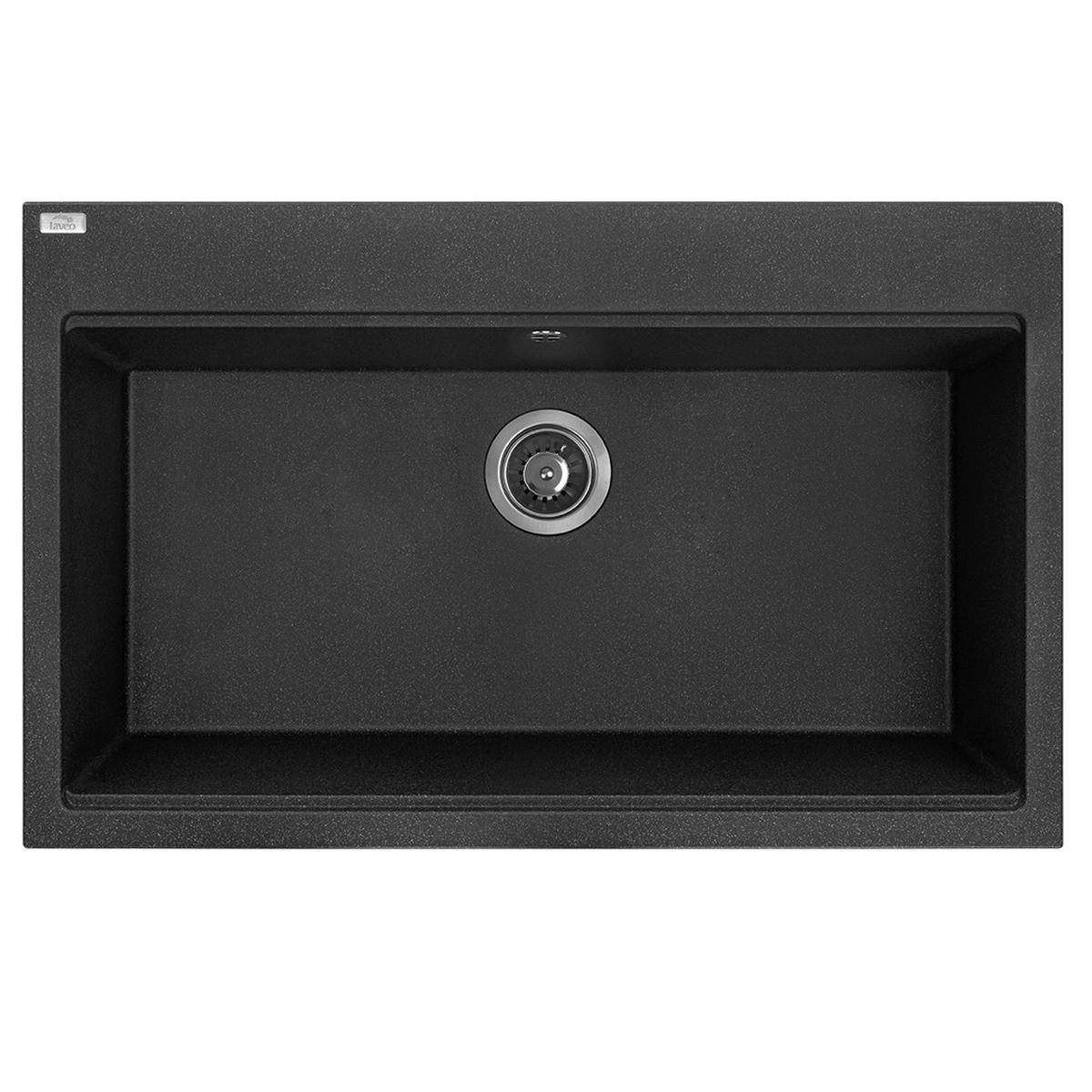 EINBAUSPÜLE TAU Schwarz, Einzelbecken, 50/80/21,5 cm - Schwarz, Stein (50/21.5/80cm) - bad land