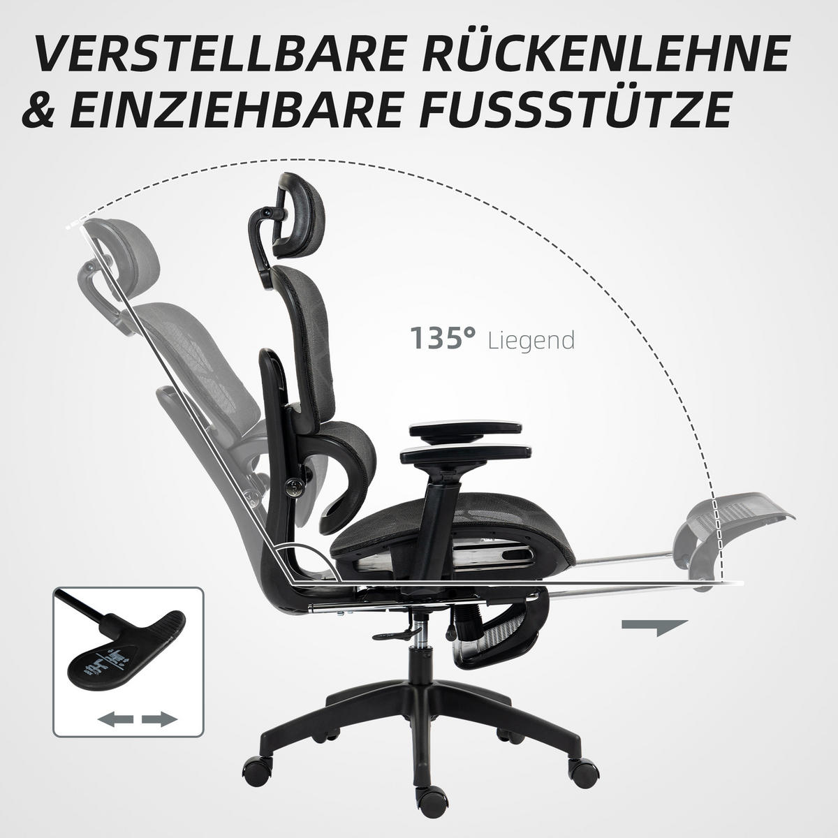 BÜROSTUHL Kopfstütze, Lendenwirbelstütze, Schwarz - Schwarz, Textil (66/122/64cm) - HOMCOM