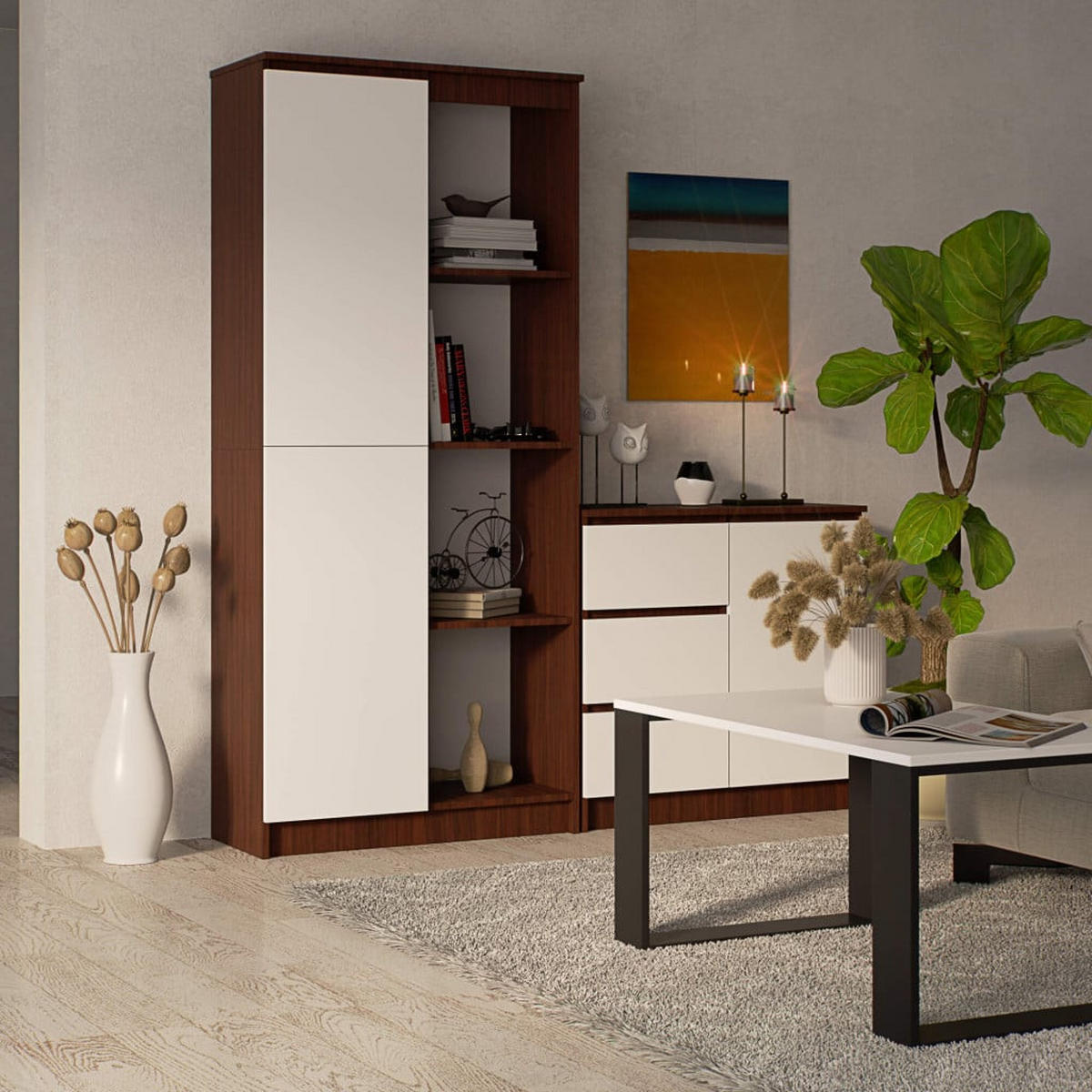 STANDREGAL Dunkelbraun, Weiß 180/80/35 - Dunkelbraun/Weiß, Holzwerkstoff (80/180/35cm) - RAUMHIRSCH FURNITURE