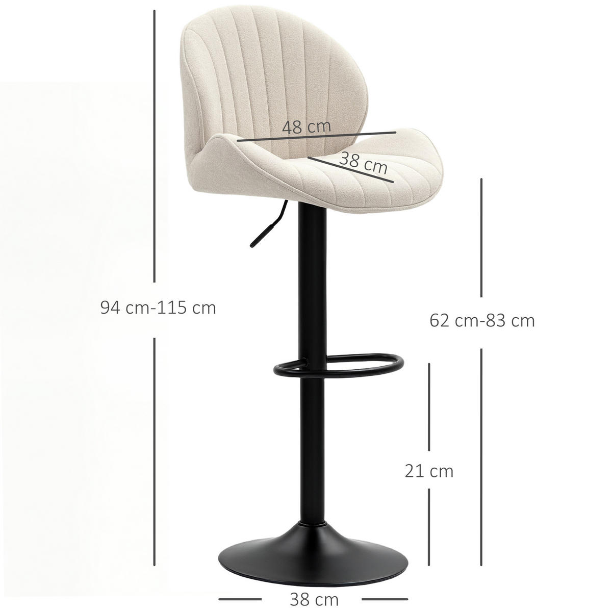 BARHOCKER 2er Set Polyester Stahl Beige - Beige/Schwarz, Textil/Metall (48/115/50cm) - HOMCOM