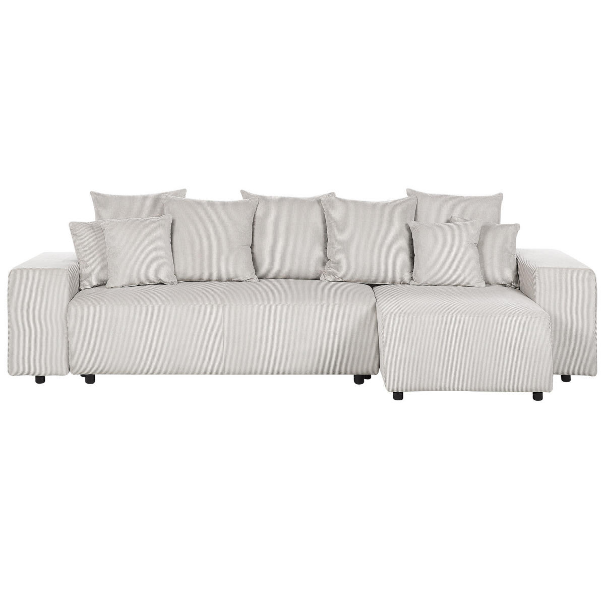 3-SITZER-ECKSOFA Cord hellbeige rechtsseitig mit Schlaffunktion Stauraum Luspa - Beige/Schwarz, Textil (294/130cm) - Beliani