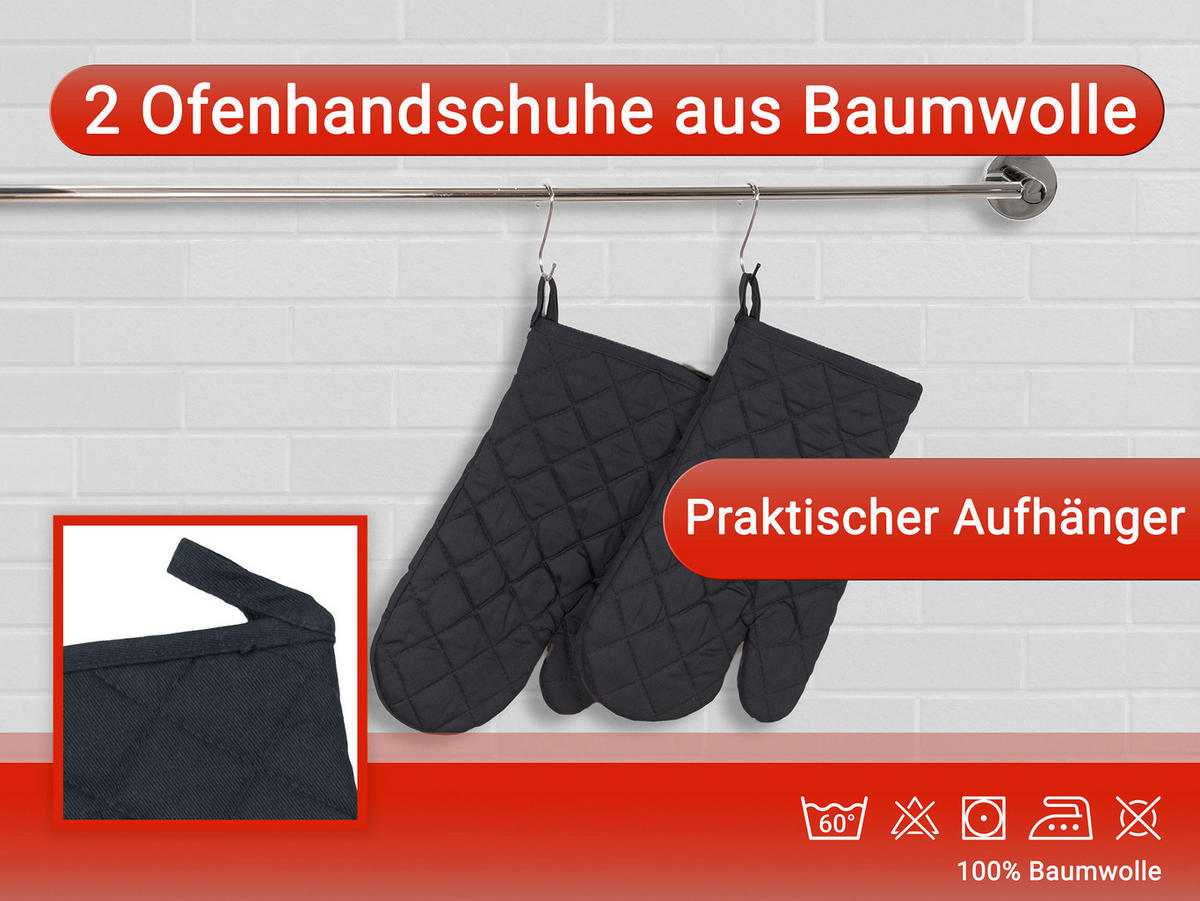 OFENHANDSCHUHE, 18x28 cm, 100% Baumwolle, Schwarz - Anthrazit, Textil (18/28cm) - Zollner