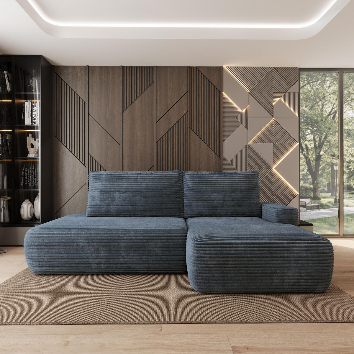 ECKSOFA AVINI T R-S Grau Kordstoff mit Schlaffunktion - Grau, Holzwerkstoff/Textil (277/160cm) - MASSENO