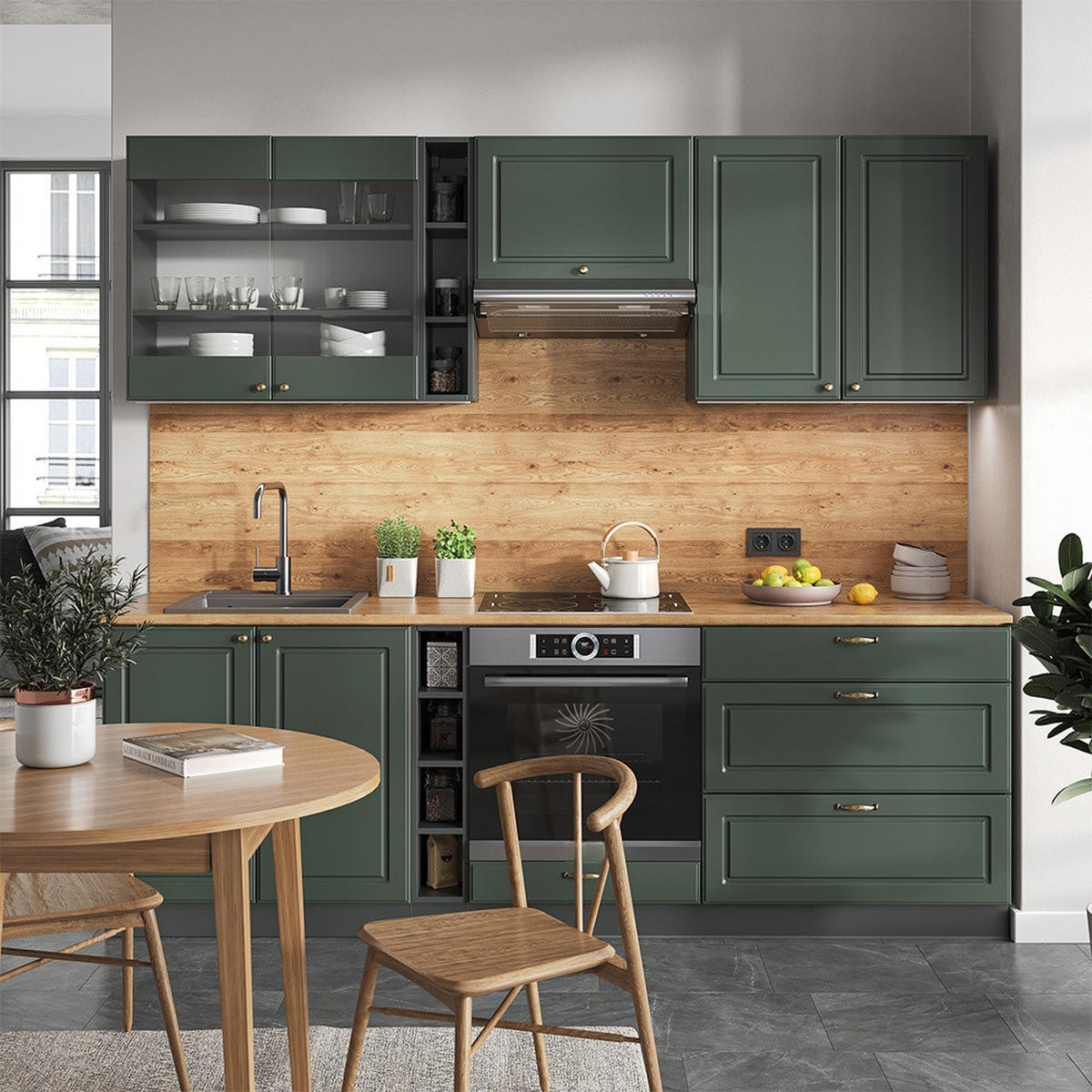KUHINJSKA ENOTA Fame-Line Zeleno-zlato Country House/Anthracite 235 cm , DP Antracit - zelena/antracit, leseni material (235/206.8/60cm) - Vicco
