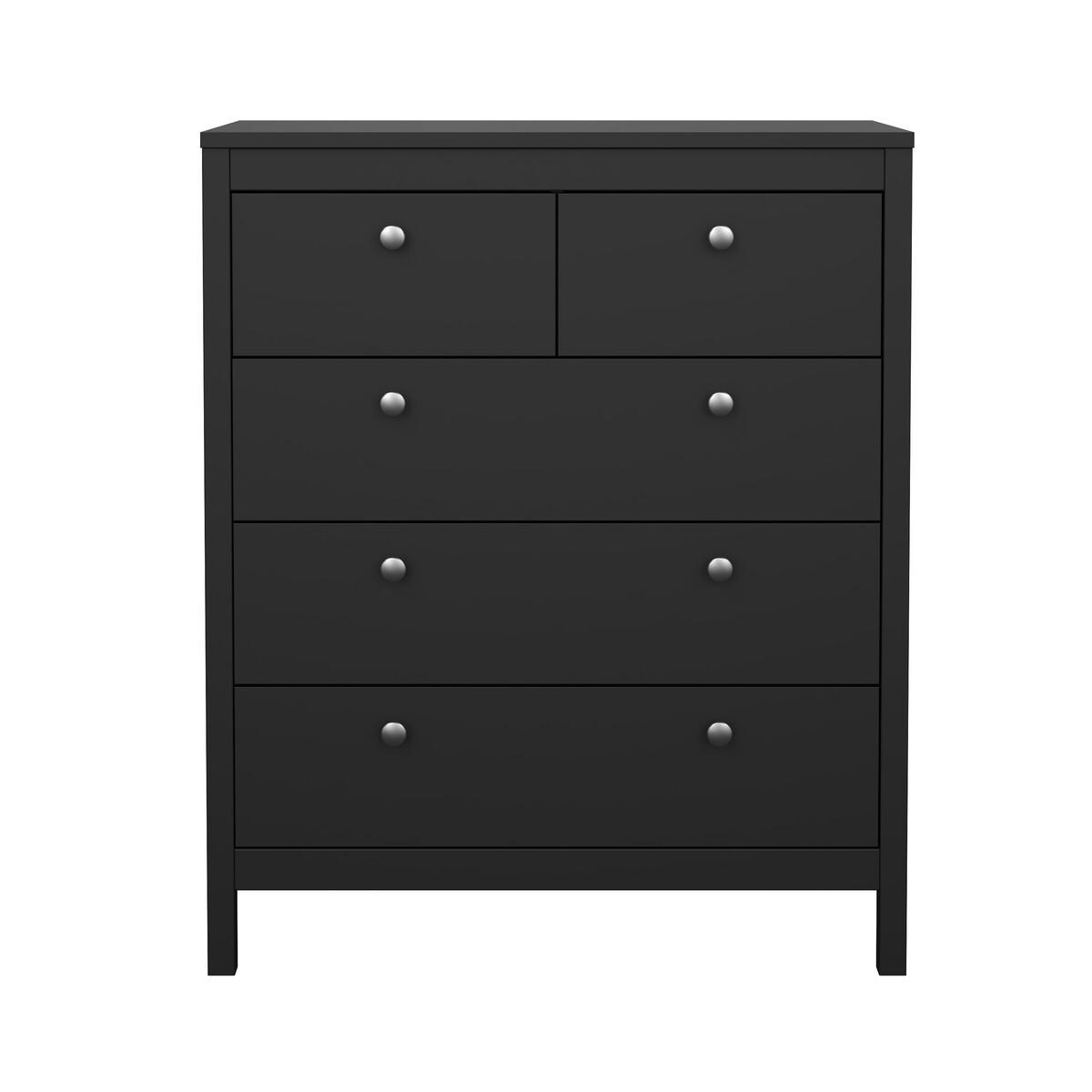KOMMODE mit 5 Schubladen matt schwarz barcelone 82,3/38,4/98,9 cm - Schwarz, Holzwerkstoff (38.4/98.9/82.3cm) - Calicosy