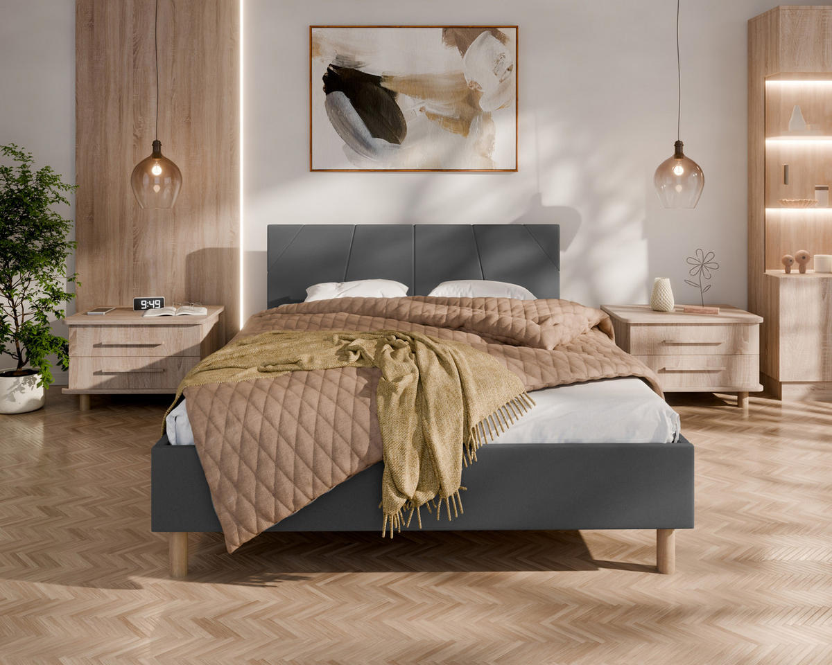 POLSTERBETT ALMORE 140x200cm Federkernmatratze ELDAR (18cm), dunkelgrau - Graphitfarben, Holz (140/200cm) - Homesy