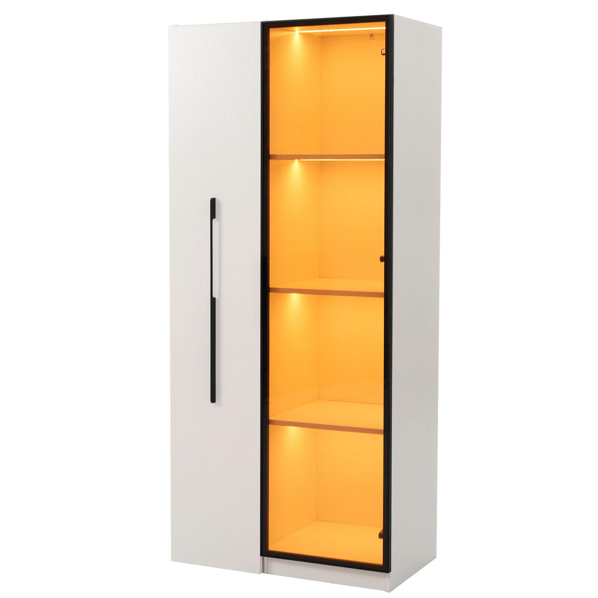 VITRINE 70/40/160 cm weiß aus MDF mit Side-Pull und LED - Weiß, Holzwerkstoff (70/160/40cm) - OKWISH