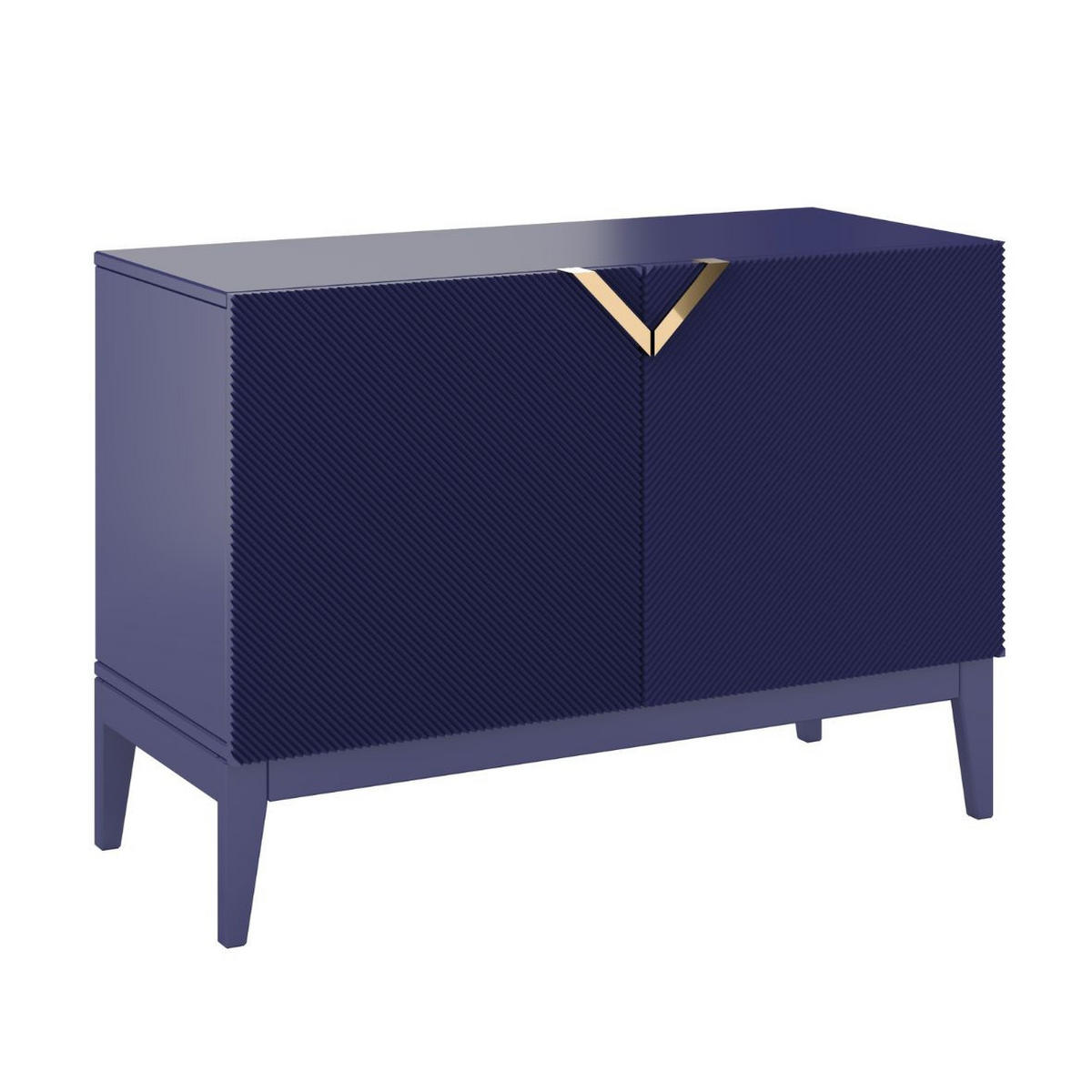 SIDEBOARD Demi 2D Long, Marinblau-Gold, Mit Gefrästen Fronten, Massive Buche - Dunkelblau, Holz/Holzwerkstoff (100.5/70/42cm) - Visby