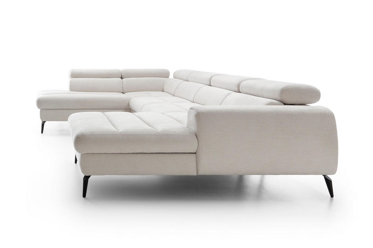 WOHNLANDSCHAFT NOTE Creme Chenille mit Schlaffunktion - Creme, Holz (345/93/257cm) - MASSENO