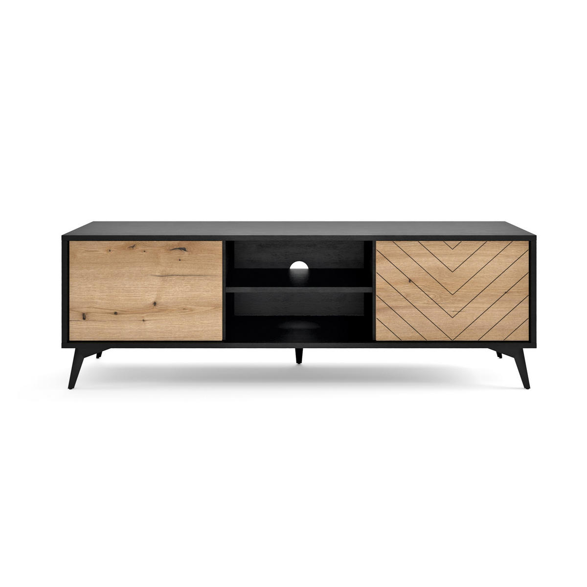 LOWBOARD DIAMANTE 153,4x39x49,7 cm mit 2 Türen Schwarz - Goldfarben/Schwarz, Holzwerkstoff (153.4/49.7/39cm) - MASSENO