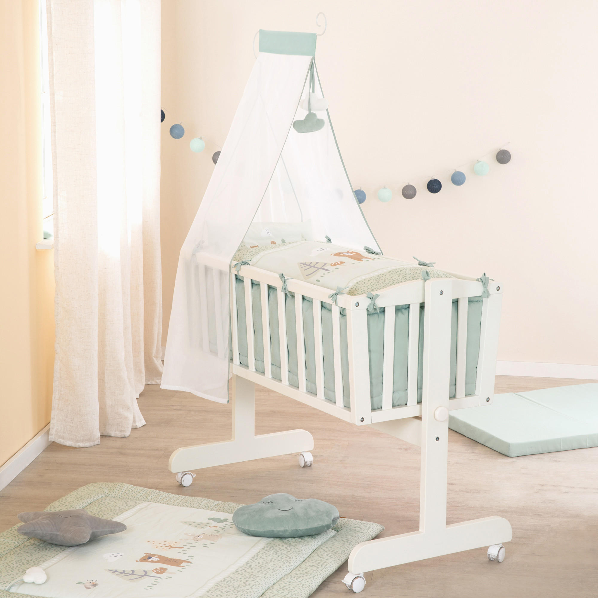 BABYWIEGENSET Woodland Buddies - Weiß, Holzwerkstoff/Textil (40/90cm) - Roba