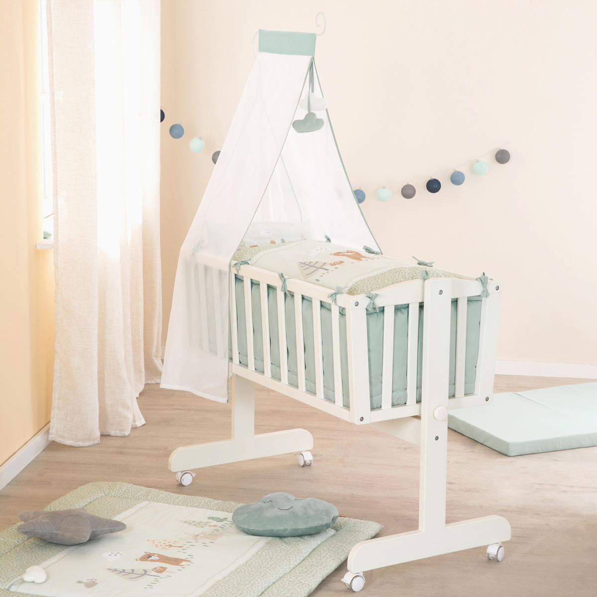 BABYWIEGENSET Woodland Buddies - Weiß, Holzwerkstoff/Textil (40/90cm) - Roba