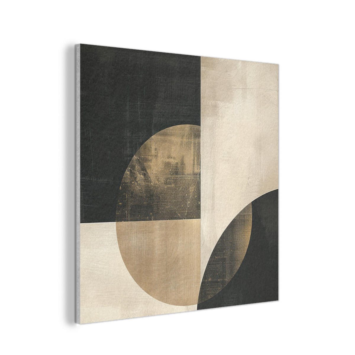 AKUSTIKPANEEL Abstrakt - Geometrische Formen - Schwarz - Gold 90x90 cm - Ecru, Textil (90/0.9/90cm) - MuchoWow
