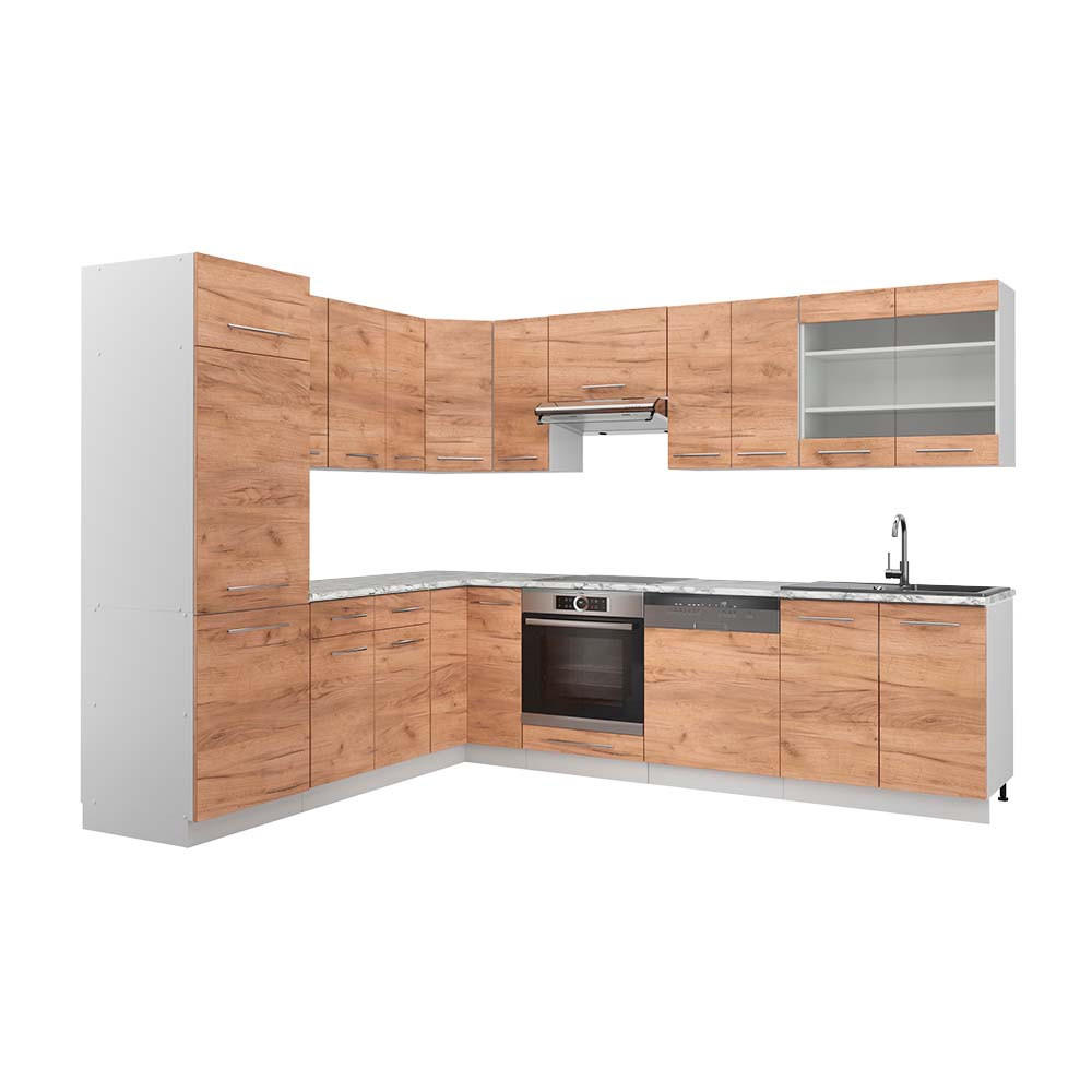 ECKKÜCHE Fame-Line Goldkraft Eiche/Weiß 227 x 287 cm, AP Marmor - Eiche Wotan/Weiß, Holzwerkstoff (287/81.6/60cm) - Vicco