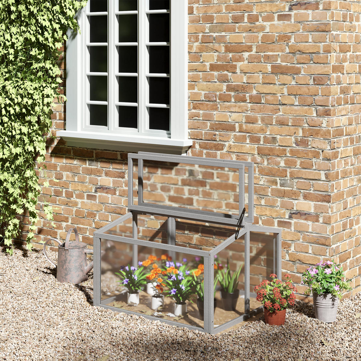FRÜHBEET Treibhaus wetterfest, Hellgrau - Hellgrau, Holzwerkstoff (80/58/90cm) - Outsunny