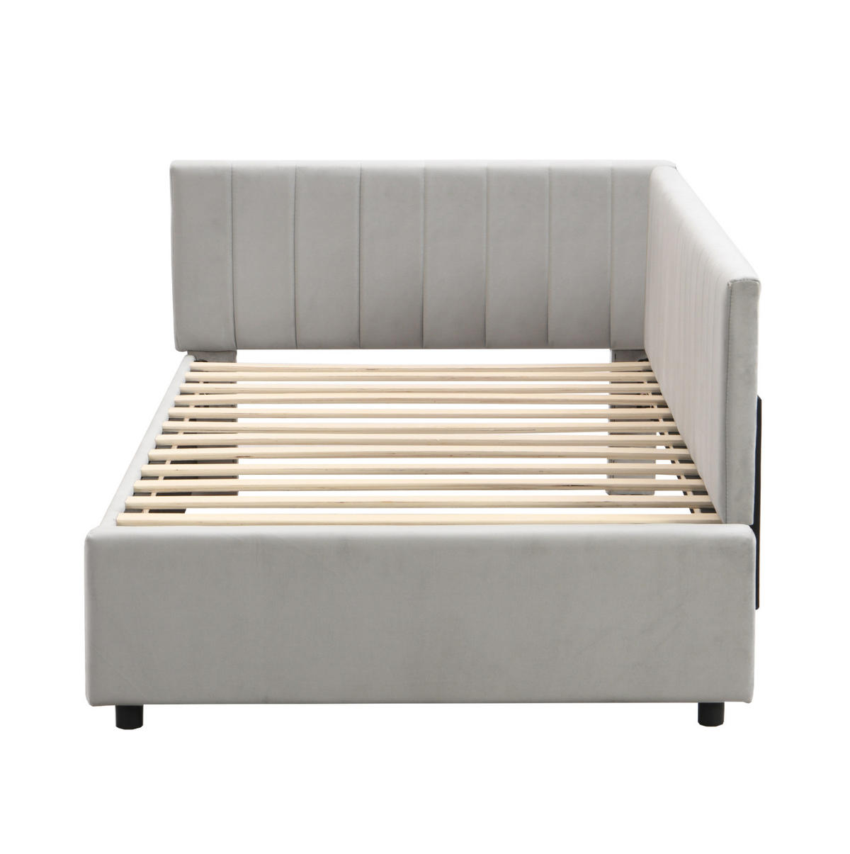 ČALOUNĚNÁ postel 197/97/65 cm ze sametu šedá, multifunkční s lamelovým roštem - šedá, kůže (90/200cm) - BEAOK