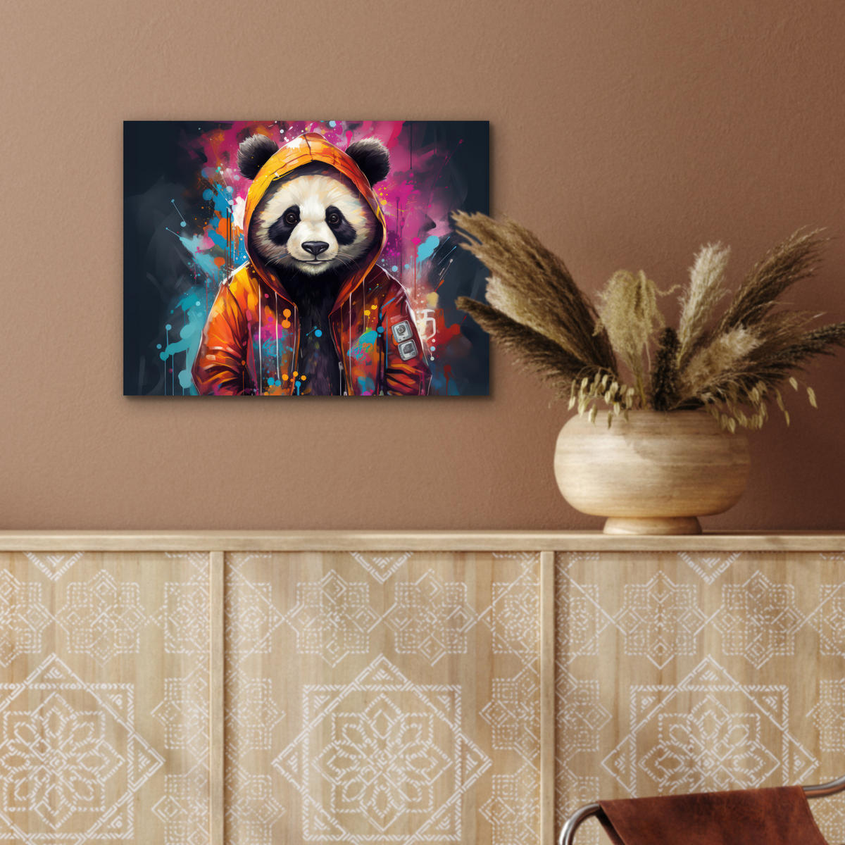METALLBILD Panda - Jacke - Graffiti - Orange 40x30 cm - Orange, Metall (40/30cm) - MuchoWow