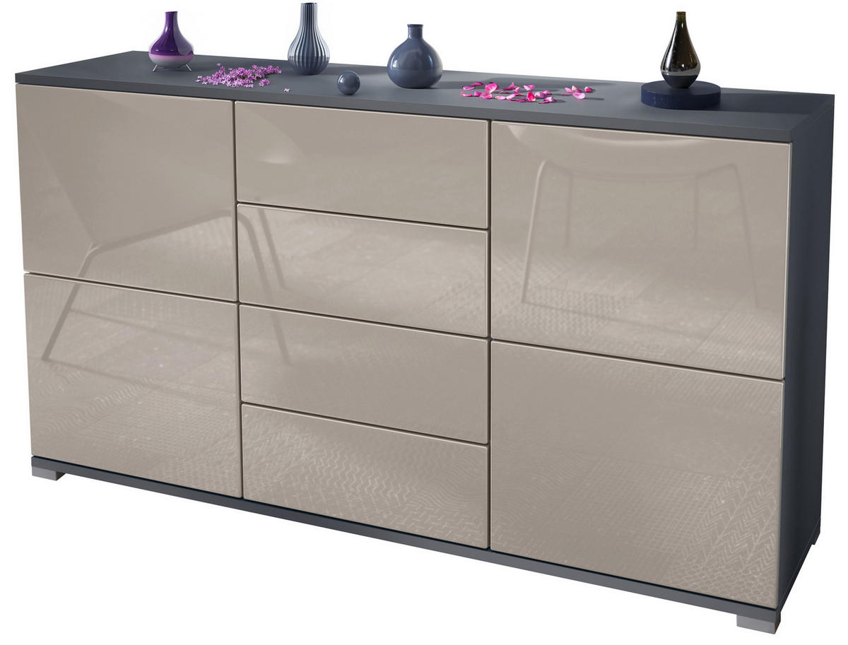 SIDEBOARD Rova Sandgrau Hochglanz - Sandfarben, Holzwerkstoff (138.5/75.5/35cm) - Vladon