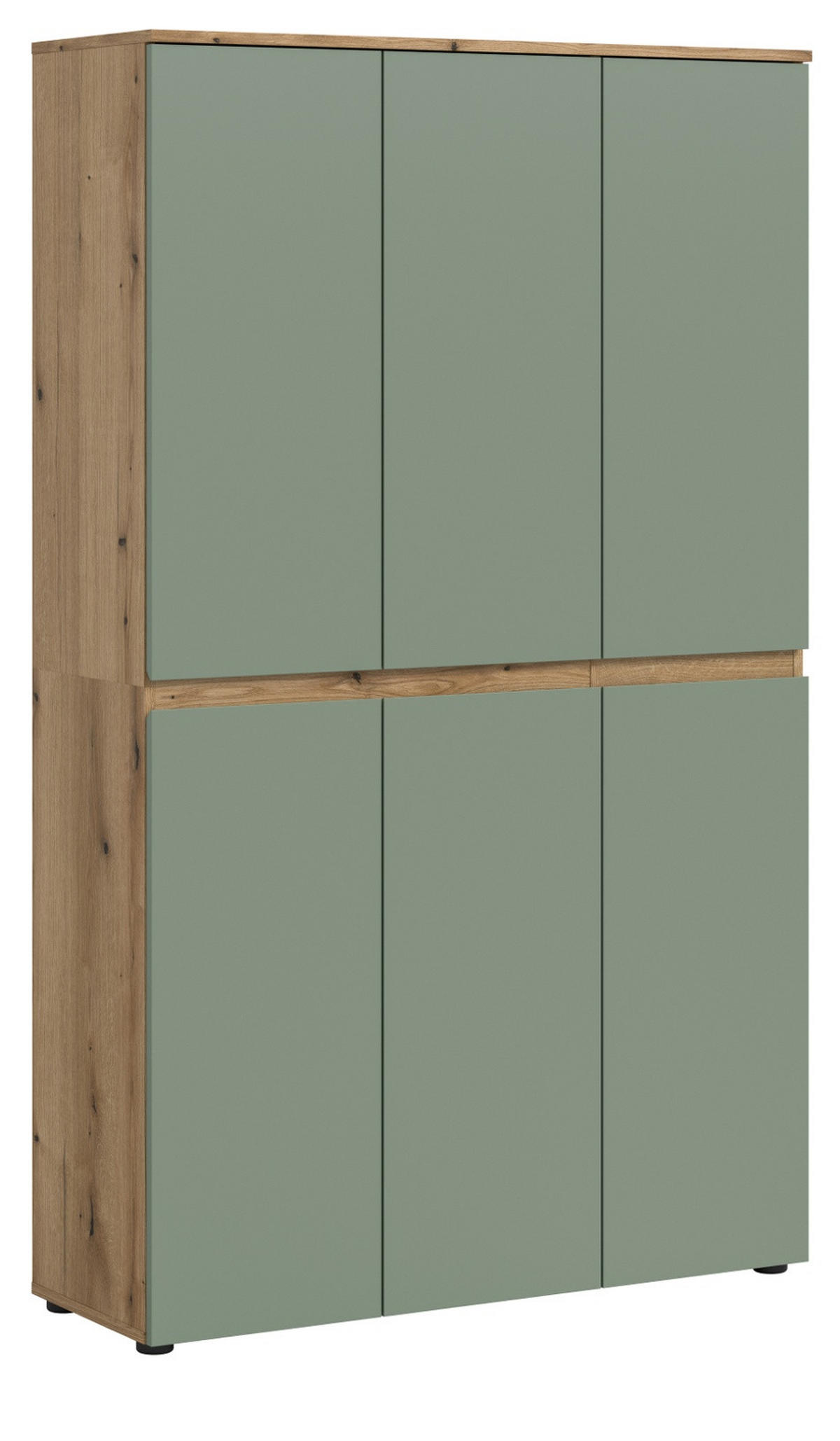 MEHRZWECKSCHRANK grün, Evoke Eiche 105 x 175 cm, Stauraumschrank 6-türig mit 18 Fächern - Eichefarben/Schwarz, Holzwerkstoff/Kunststoff (105/175/37cm) - Inn.Furn