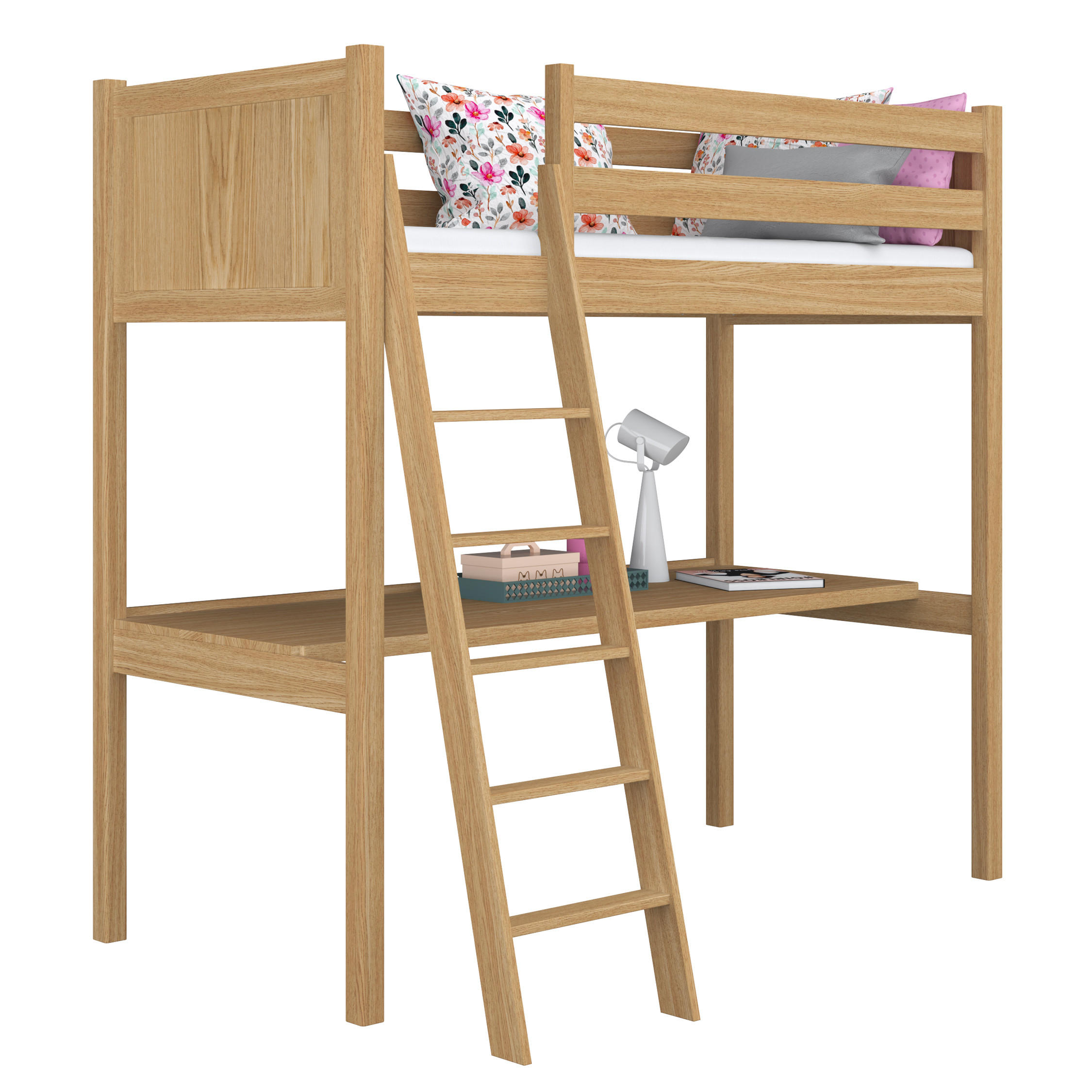 HOCHBETT N04 mit Schreibtisch Eiche Natur 90/200 - Eiche Artisan, Naturmaterialien/Holz (90/200cm) - N-Wood