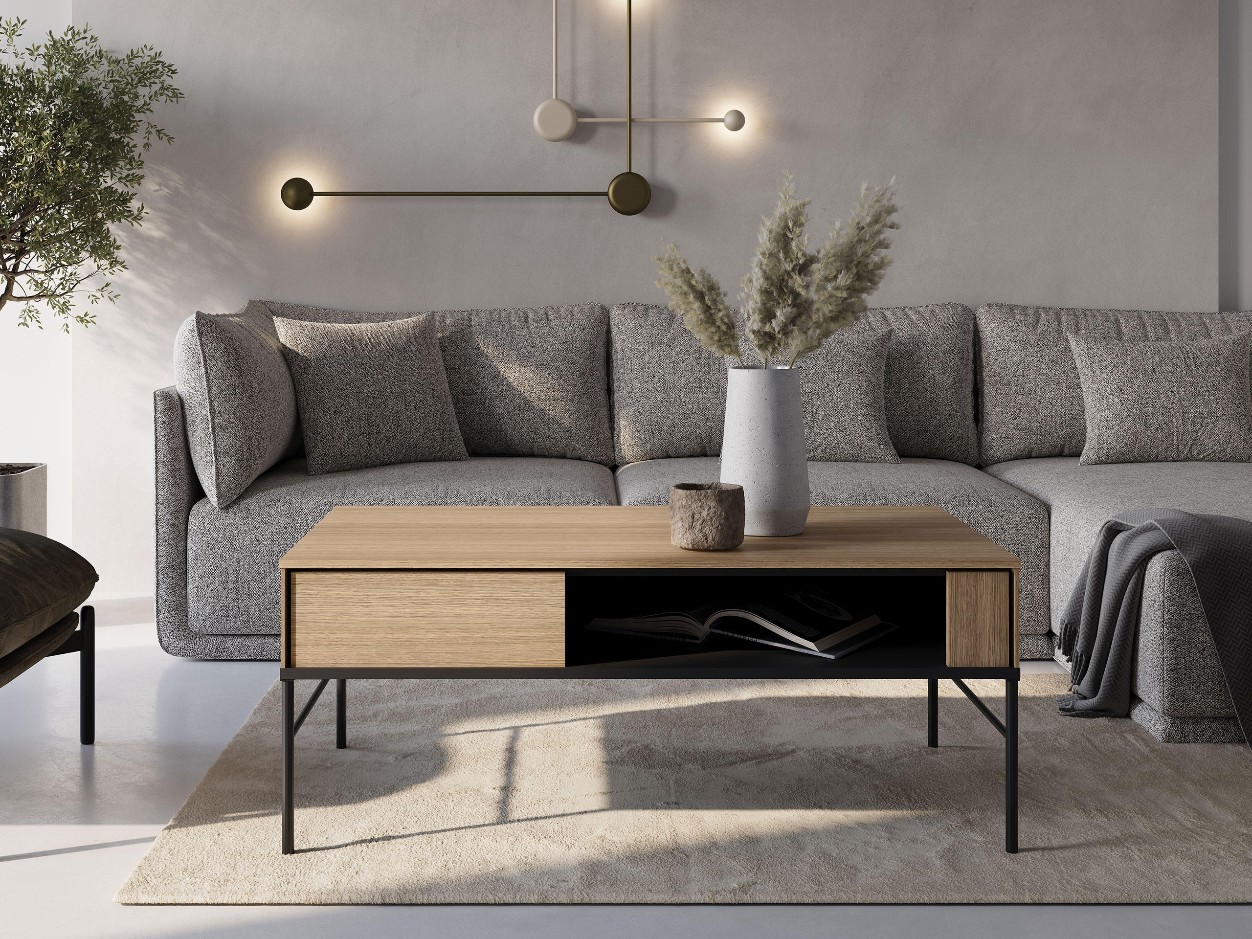 COUCHTISCH Visso VI-09 - Eichefarben/Schwarz, Holzwerkstoff/Metall (60/110/45cm) - MIRJAN24