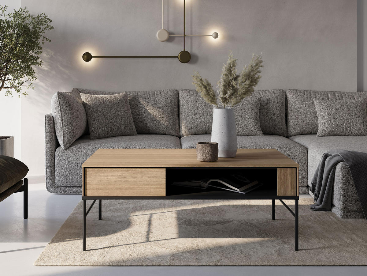 COUCHTISCH Visso VI-09 - Eichefarben/Schwarz, Holzwerkstoff/Metall (60/110/45cm) - MIRJAN24