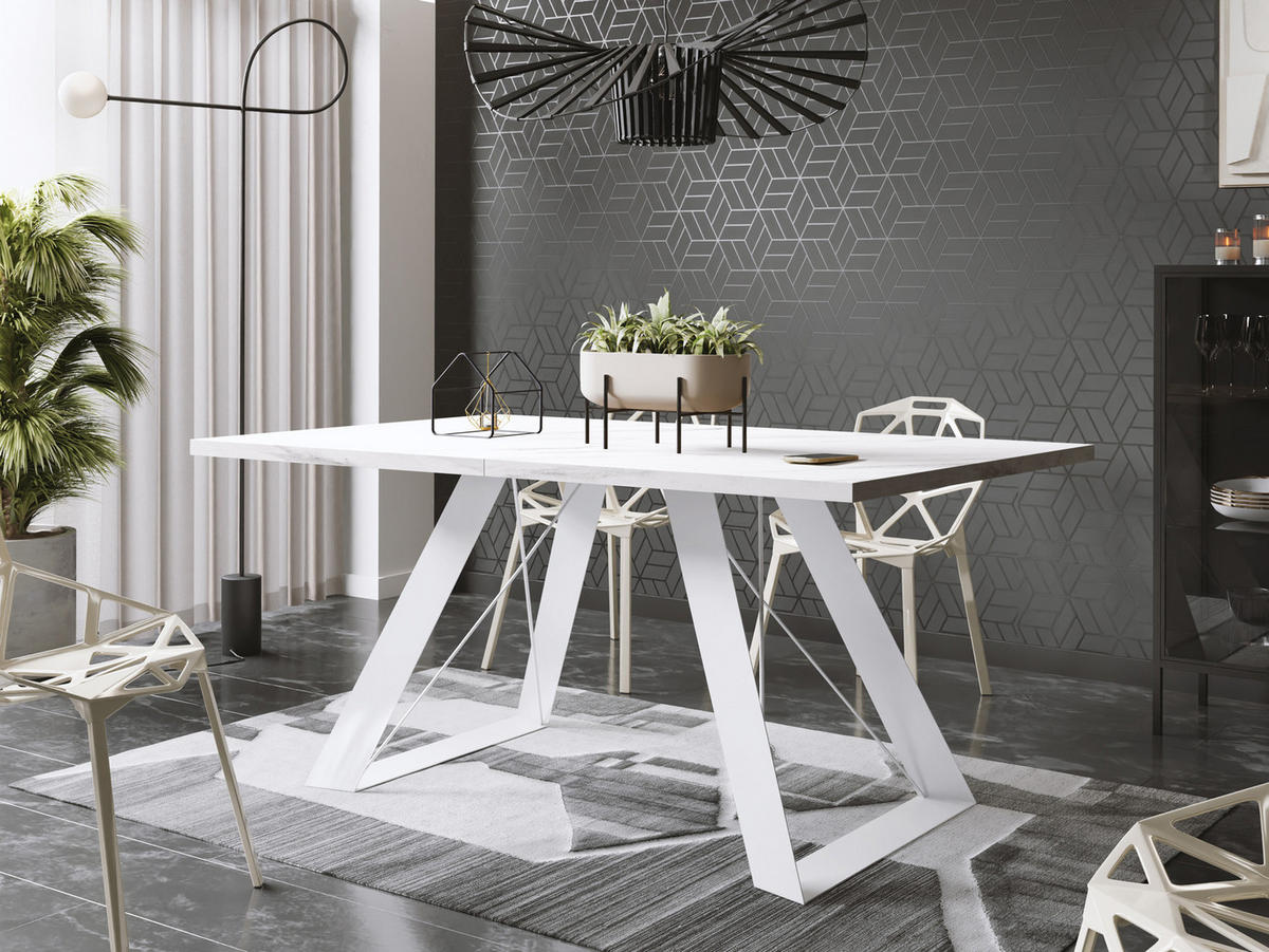 ESSTISCH Colter Weiß rechteckig ausziehbar, Marmor Weiß 160-260/90/76 cm - Ecru/Weiß, Holzwerkstoff/Metall (160/90/76cm) - WFL GROUP