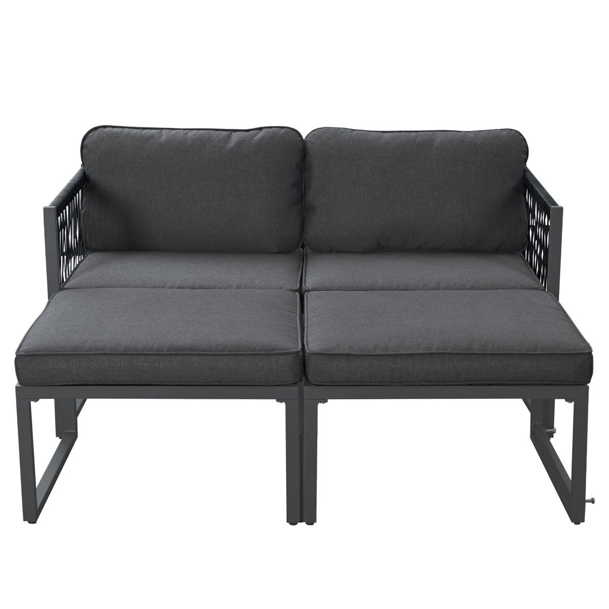 LOUNGESET Modular Grau 2 Sofas 2 Hocker - Grau, Metall - FLIEKS