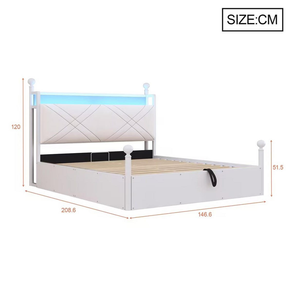 POSTEĽ s baldachýnom 140/190 cm biela s úložným priestorom, LED a USB/Type-C z kovu - biela, kov (140/190cm) - OKWISH