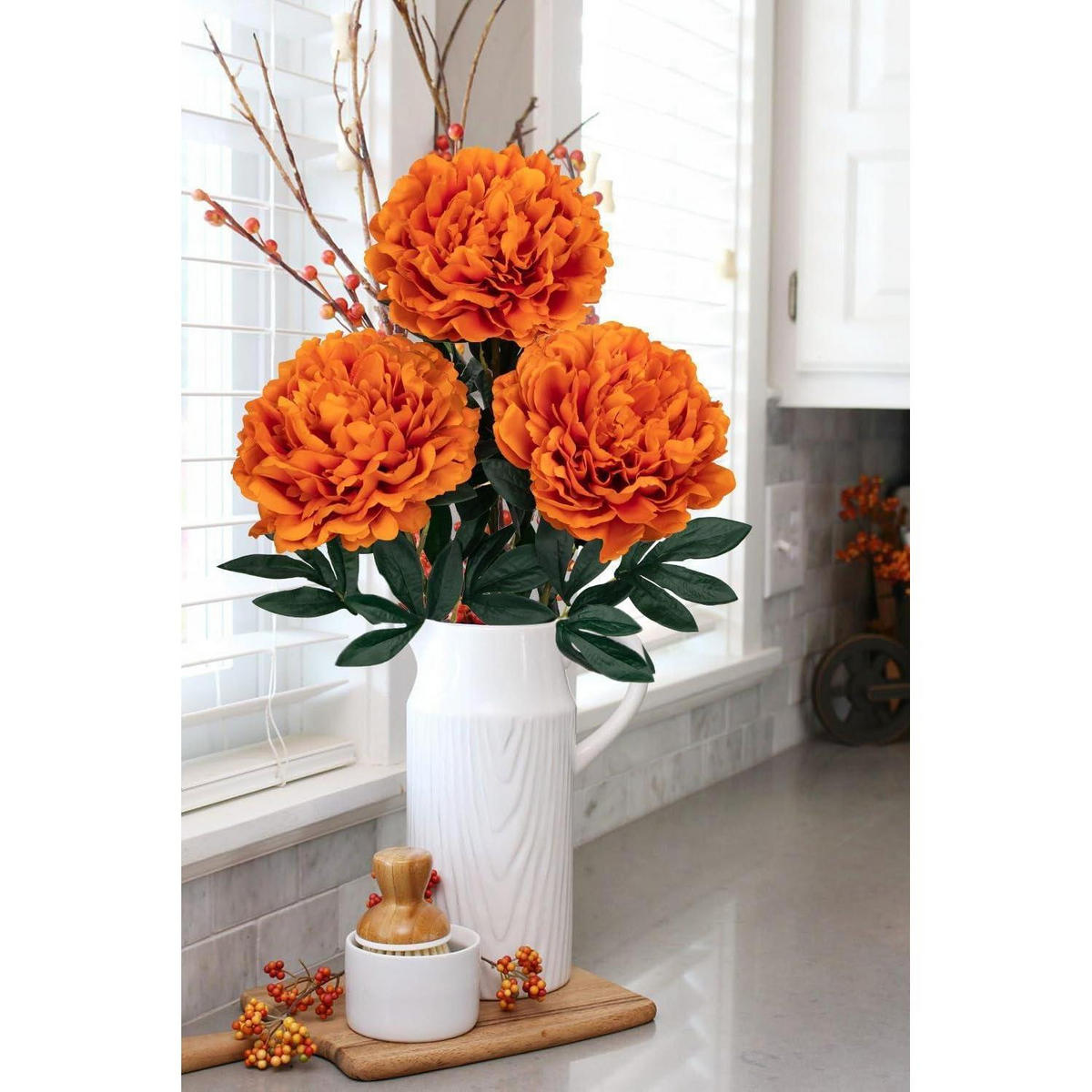 KÜNSTLICHE Pfingstrosen 3er Set 74 cm Orange - Orange, Kunststoff (38cm)