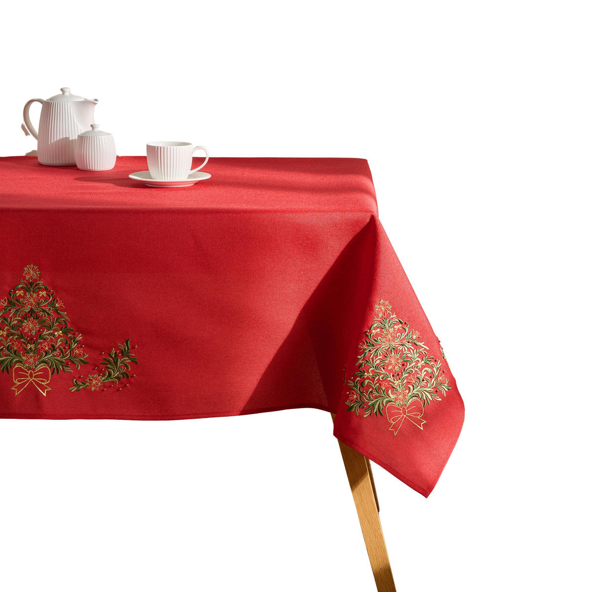 TISCHDECKE Natal 150 x 220cm, Rot, Dekorative Tischdeko Weihnacheten, Weihnachtsdeko, Christmas - Rot, Textil (220/150/1cm) - home&you