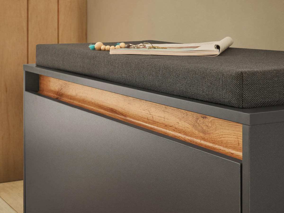 GARDEROBEN-SET 3-teilig grau matt, Eiche Wotan 100 cm, Flurgarderobe inklusive Sitzkissen - Silberfarben/Eiche Wotan, Holzwerkstoff/Kunststoff (100/200/40cm) - Furn.Design