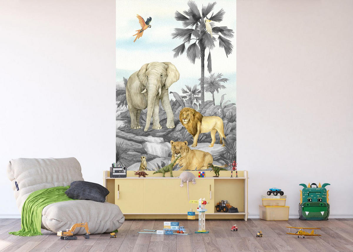 FOTOTAPETE Dschungeltiere 270 x 150 cm - Grau, Papier (270/150cm) - Sanders & Sanders
