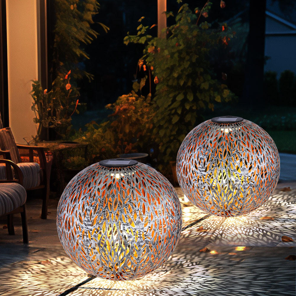 LED AUSSENLEUCHTE Kugel Silber-Grau Gold 2er Set - Silberfarben, Metall (27/27/38cm) - Globo Lighting