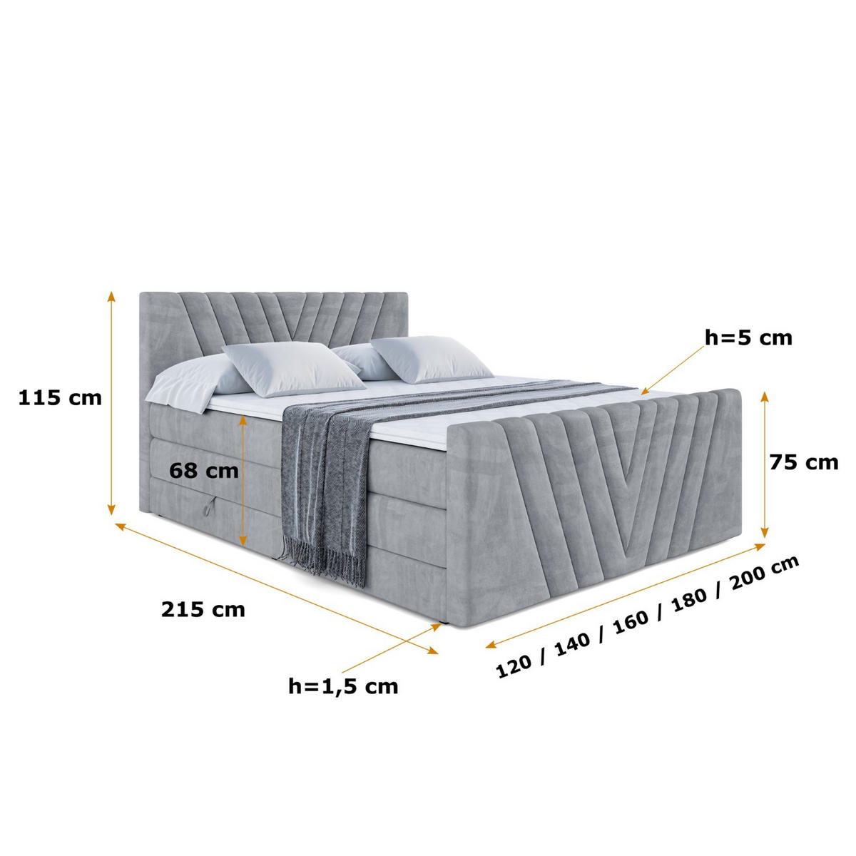 BOXSPRINGBETT ERNINA-Z KING - 140x200 - H3/H4 - Grau - Grau, Holzwerkstoff (140/200cm) - ALTDECOR