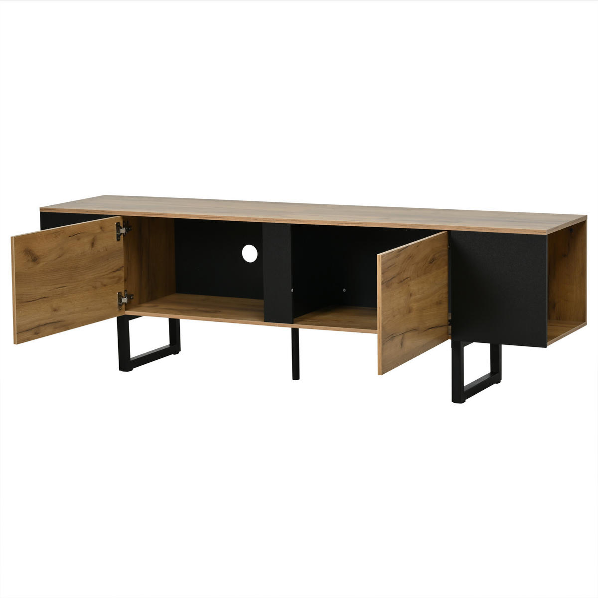 TV-LOWBOARD holzwerkstoff natur & schwarz für tvs bis 75 zoll - Naturfarben, Holzwerkstoff (180/55/40cm) - Urban Meuble