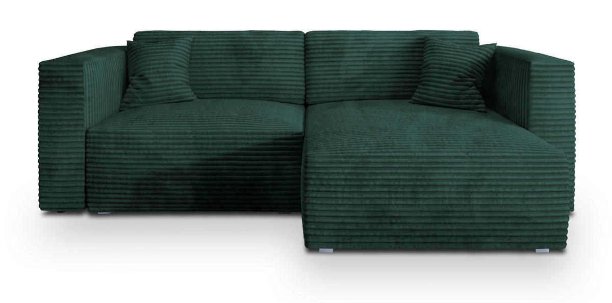 ECKSOFA NERIO Grün Kordstoff mit Schlaffunktion - Grün, Holz (245/148cm) - MASSENO