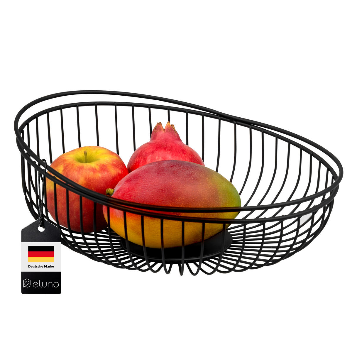 OBSTKORB, rund, aus schwarzem Metall - Schwarz, Metall (11.5cm) - eluno